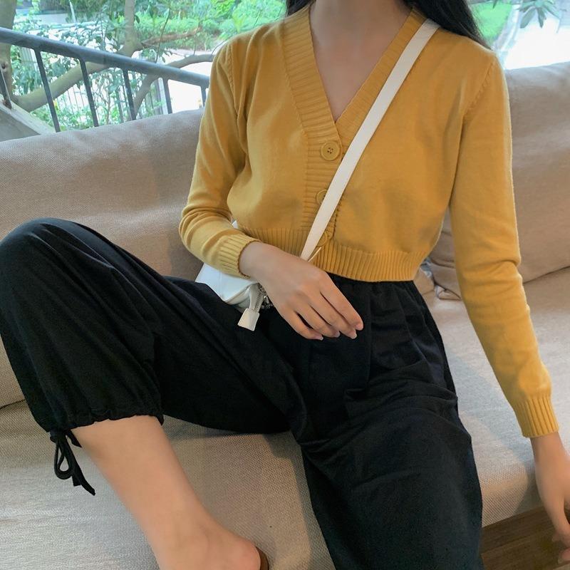 Fashion Short High Waist Long Sleeve Collar Women's Knit Cardigan Sweater Coat for Autumn Winter