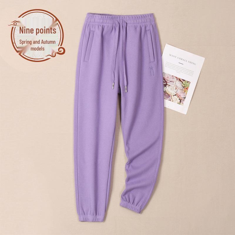 Women's 100% Cotton Grey Sweatpants, Spring/Autumn 2025 Fleece Casual Pants