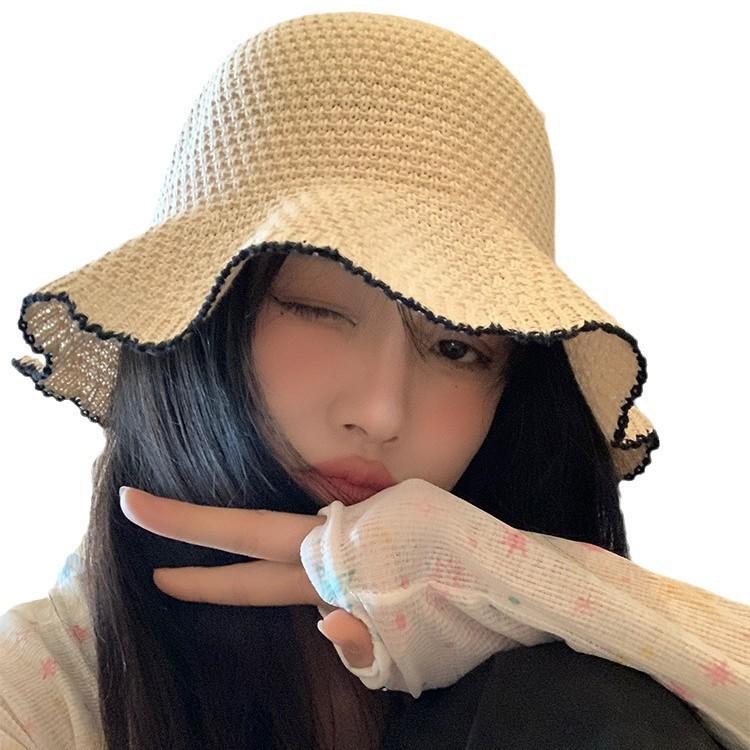 Versatile lace woven fisherman hat summer travel show face small breathable sun hat sunscreen hat bucket hat