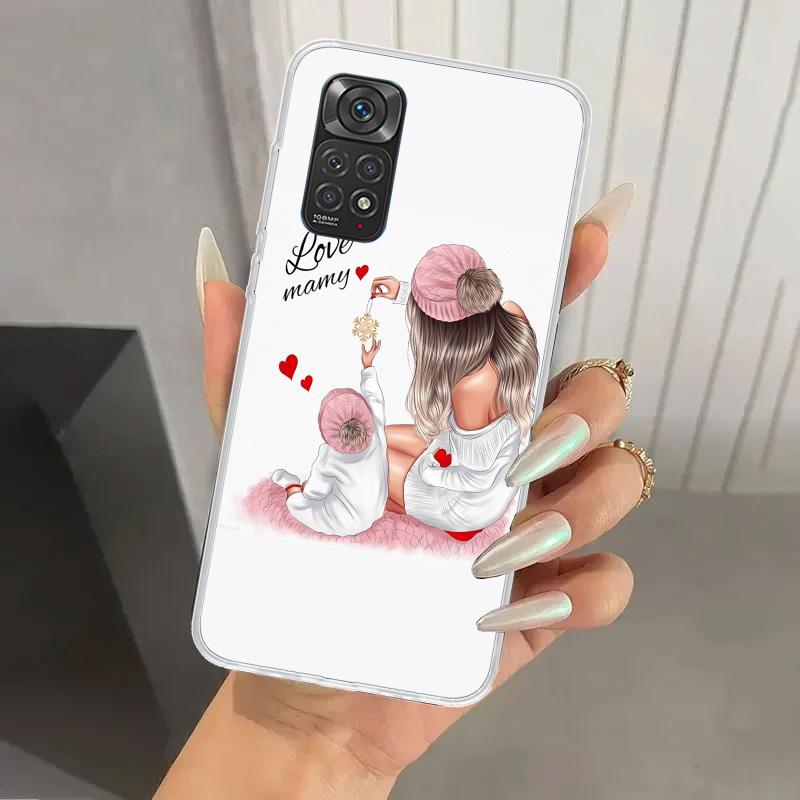 Mom Baby Girls Phone Case for Xiaomi Redmi Note Note 14 13 12S 12 11S 11 Pro Plus 11T 11E 10S 9 9S Soft Funda Print Shell Note 1