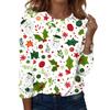 Women's Fashion Casual H Printed V-Neck Long Sleeve Decorative Button T-Shirt Tops