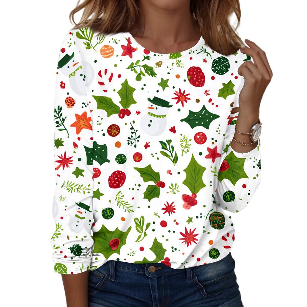 Women's Fashion Casual H Printed V-Neck Long Sleeve Decorative Button T-Shirt Tops