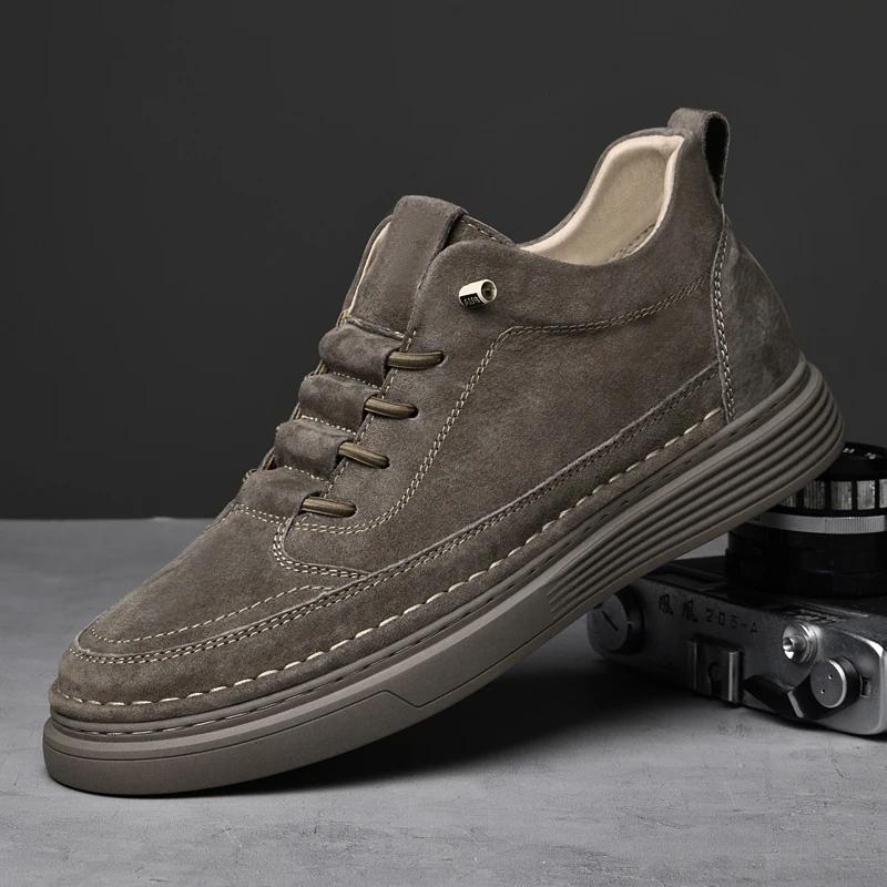 Brand leather men's casual shoes, invisible height increased by 6CM, comfortable walking shoes, driving shoes, fashionable 37-47