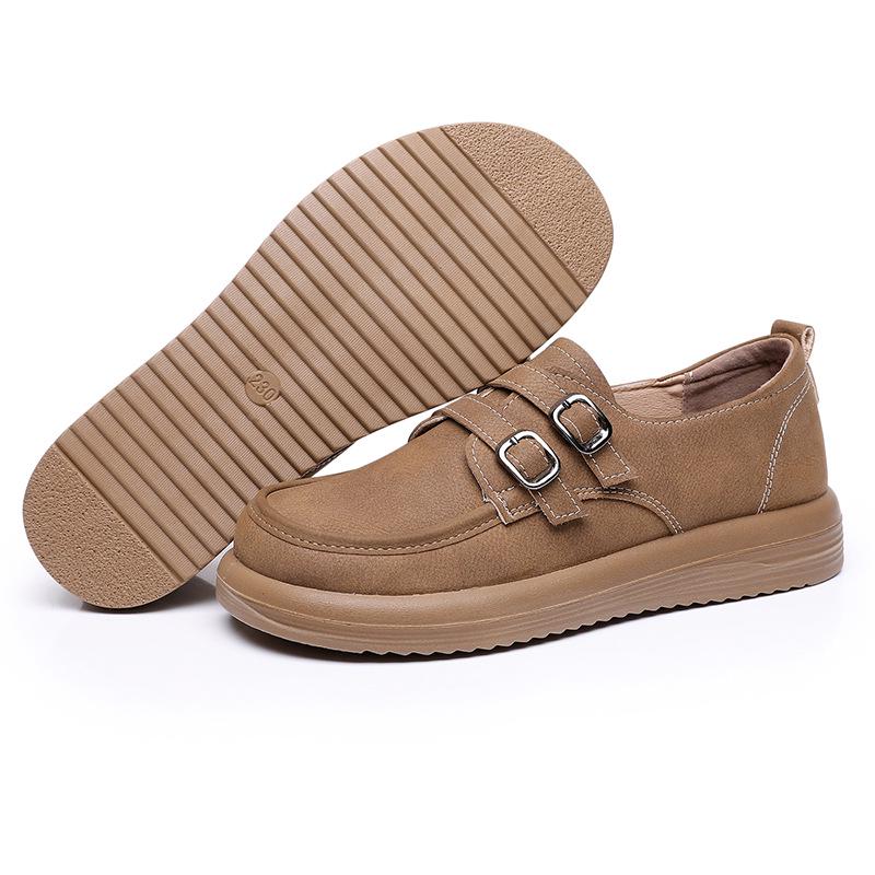 Women's British Style Retro Leather Flats - Casual Spring/Autumn Shoes