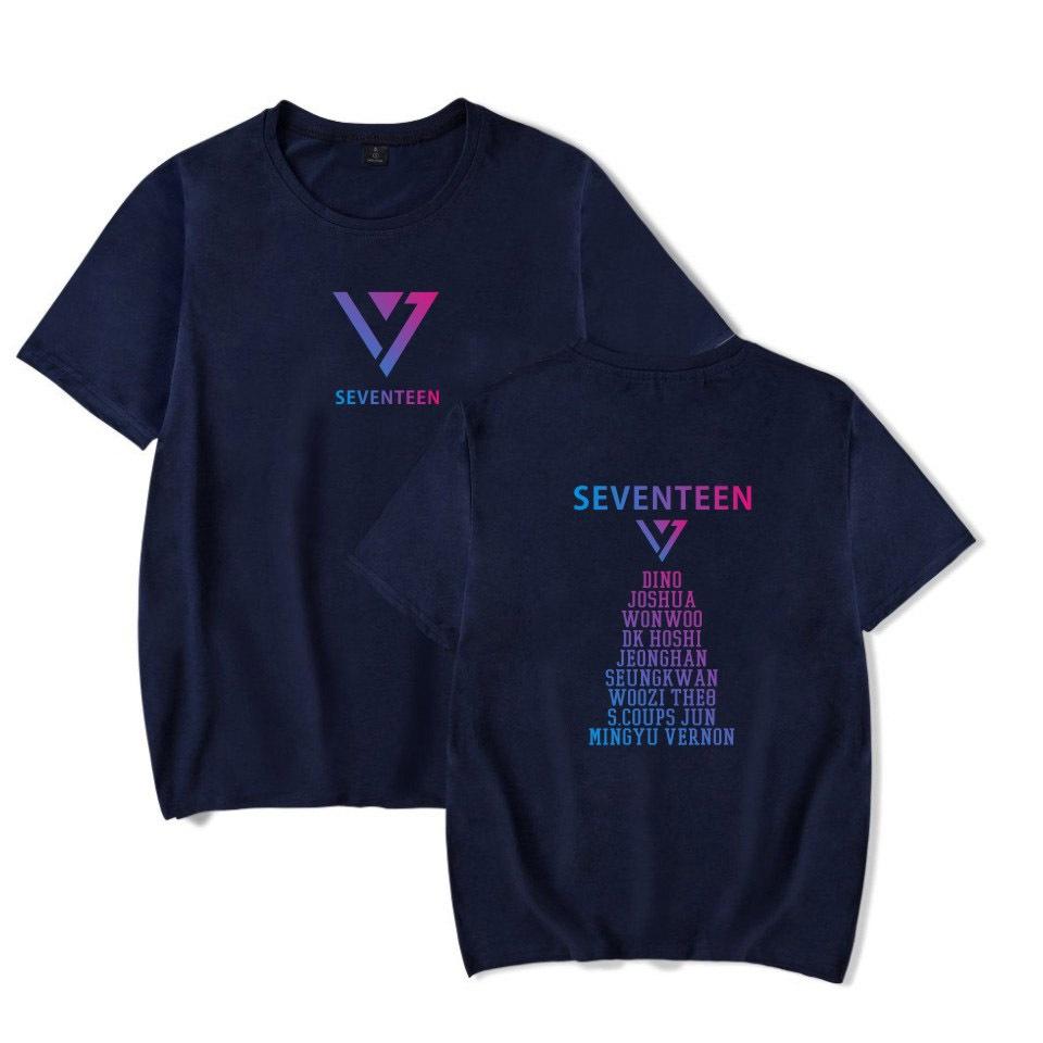 

NEW Arrival Women/Men s Casual SEVENTEEN 17 Kpop Printed Short Sleeve T-shirt Funny Tee Shirts Hipster O-neck Cool Tops XXS темно-синього кольору