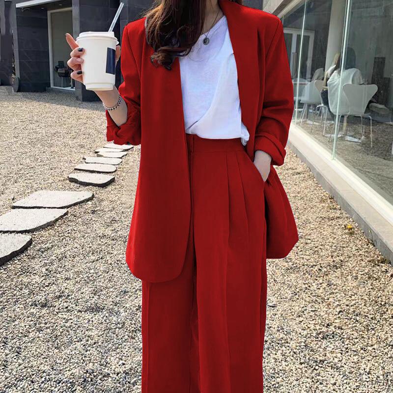 Korean Style 2025 Loose Casual Padded Shoulder Suit Jacket - Multiple Colors