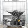 Funny Highland Cow Shower Curtain Farm Animal Sunflower Watercolour Flowers Farmhouse Polyester Fabric Bathroom Decor With Hooks