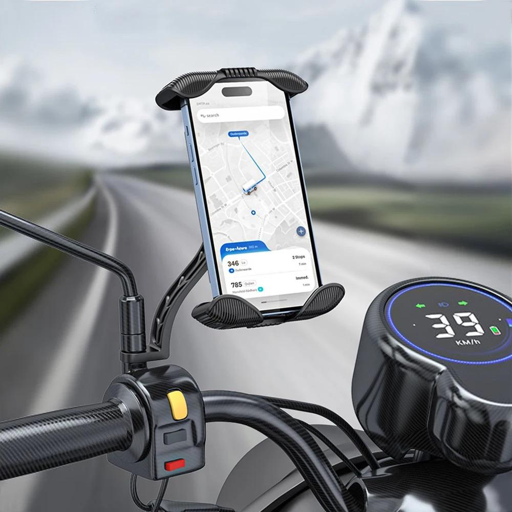 Motorcycle Phone Mount, Bike Phone Holder for Bicycle, Secure Motorcycle Handlebar Phone Mount with All Cell Phones