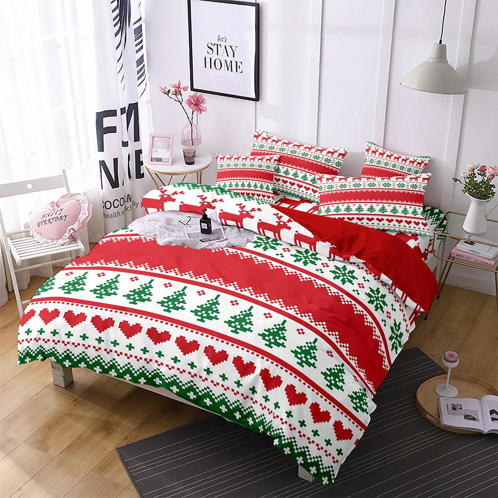 Red Christmas Quilt Cover Three-Piece Polyester 3D Digital Bedding Home Textiles