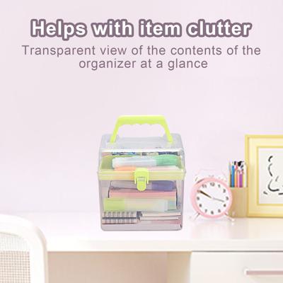 Clear Storage Box with Removable 3 Compartments Tray Double Layers Portable Handle Multipurpose Toys Jewelry Stationery Makeup Organizer Holder