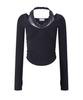 Peullijeunopallou Amelia Lace Halter Long Sleeve Top (Cool Charcoal)