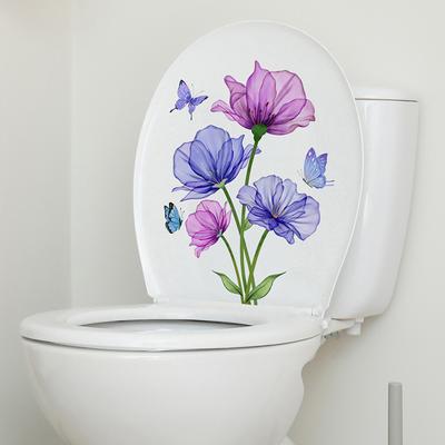 Flower Bird Toilet Sticker Self Adhesive Removable Bathroom Wall Stickers