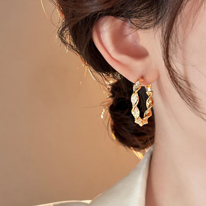 Zircon twisted earrings simple light luxury design earrings fashion personality temperament earrings