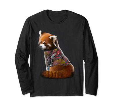 Red Panda and Traditional Japanese Dragon Tattoo Izumi Long Sleeve T-Shirt