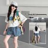 Girls' Korean Style Summer Set: Short-Sleeve T-Shirt & Thin Denim Skirt Shorts