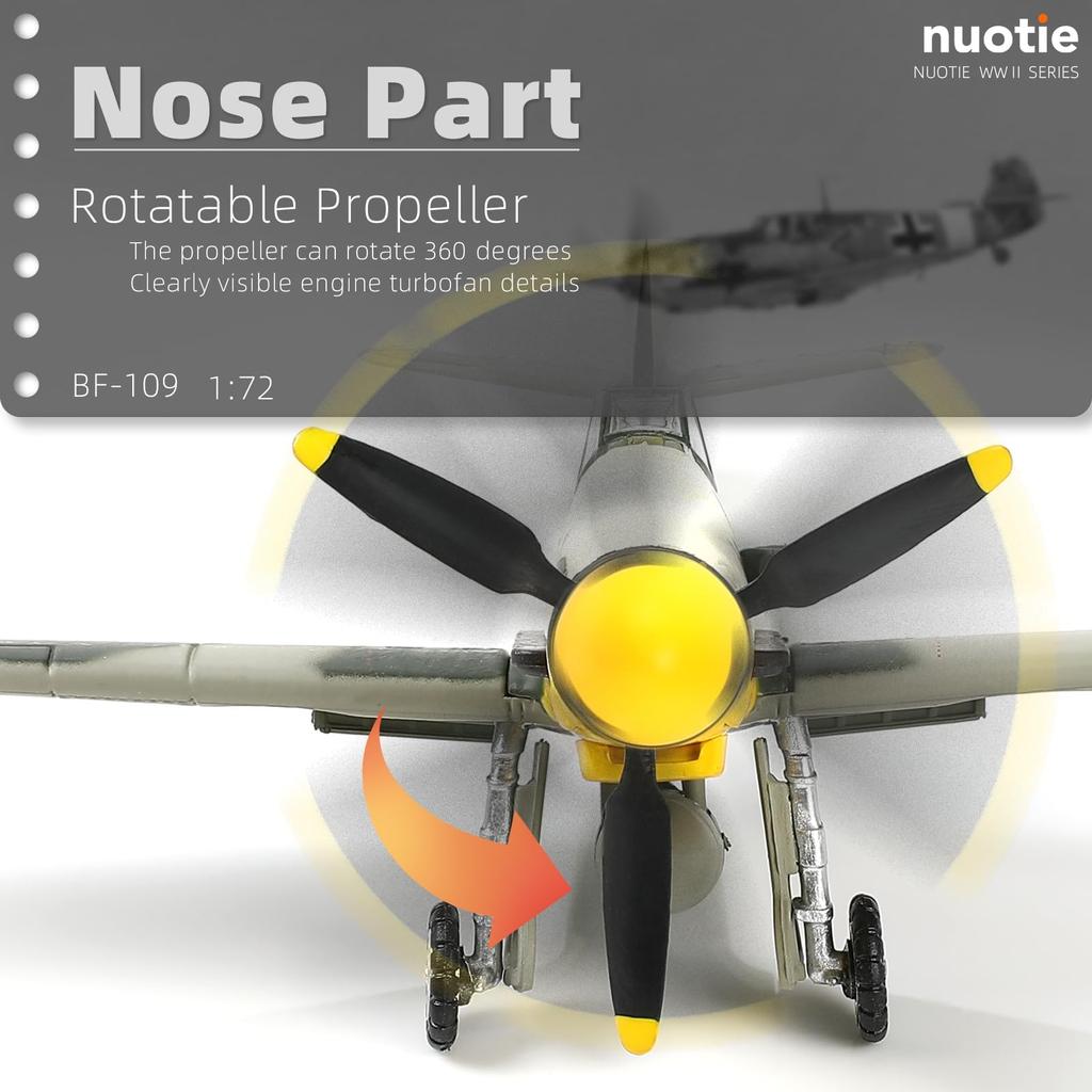 Měřítko NUOTIE Německý stíhací letoun Messerschmitt z druhé světové války Model Diecast Letadlo Vojenský displej Model Sbírka letadel Klasický model 172 BF-109
