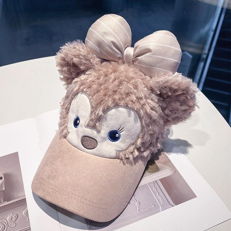 

Duffy Bear Animal Plush Baseball Cap For Women With Warm Teddy Fleece For Autumn Winter розовый