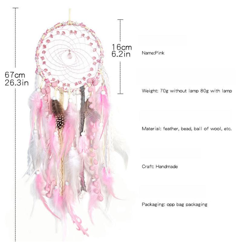 Home Decoration Teenage Heart Dreamcatcher Glazed Bead Feather Hanging Handmade Weaving Lace Decorations Indoor Living Room Wind Chimes