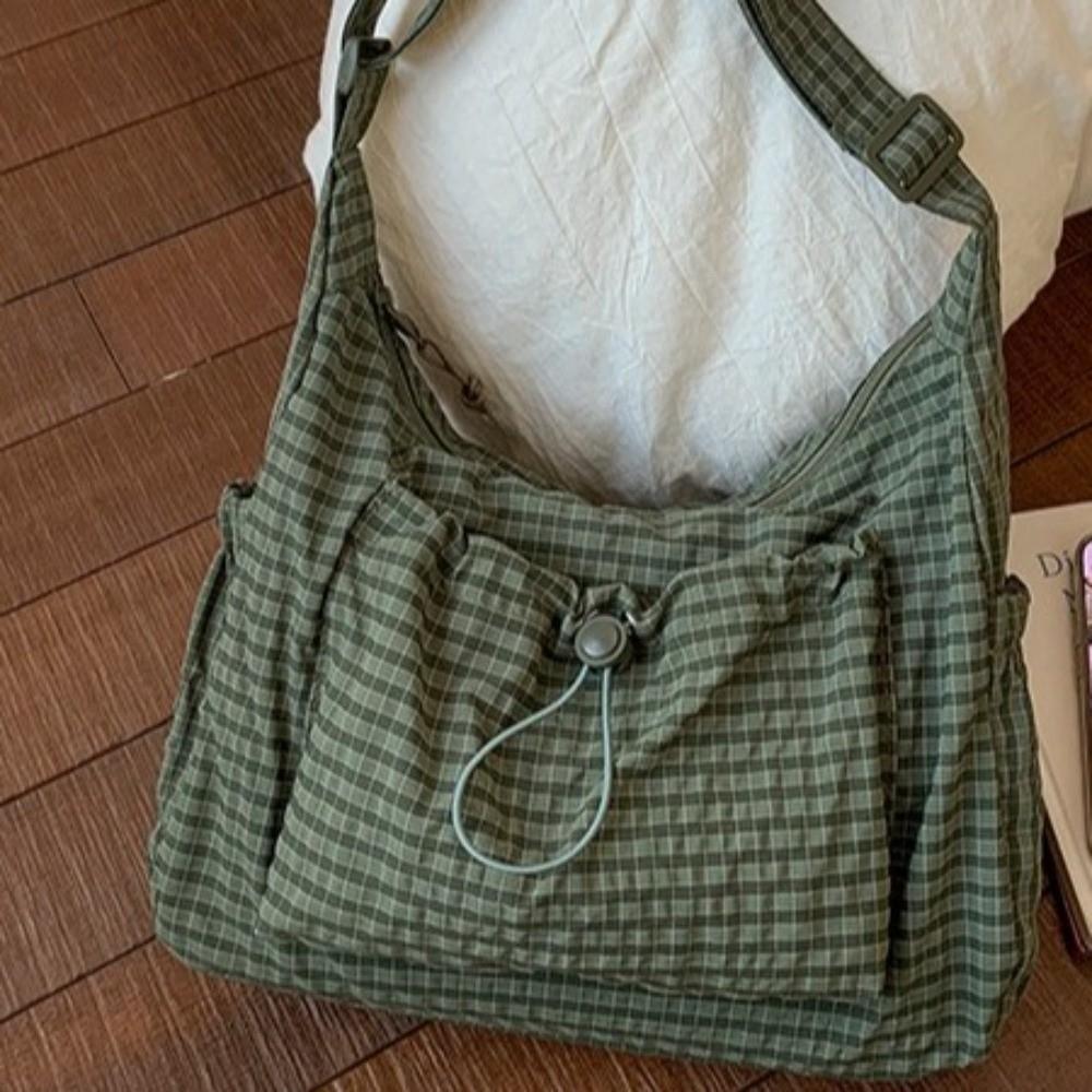 Adjustable Strap Plaid Crossbody Shoulder Bag Zipper Checkered Stripe Sling Bag Daily