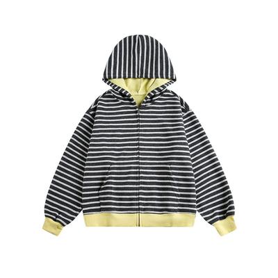 Sweat à capuche zippé rayé unisexe Pull décontracté oversize Vêtement d'extérieur d'automne