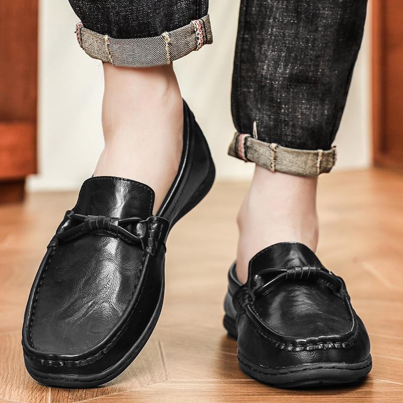 Fashion Flat Bottomed Anti Slip Comfort Low Top Loafers Lightweight Outdoor Driving Shoes Brand Business Office Men Leather Shoe