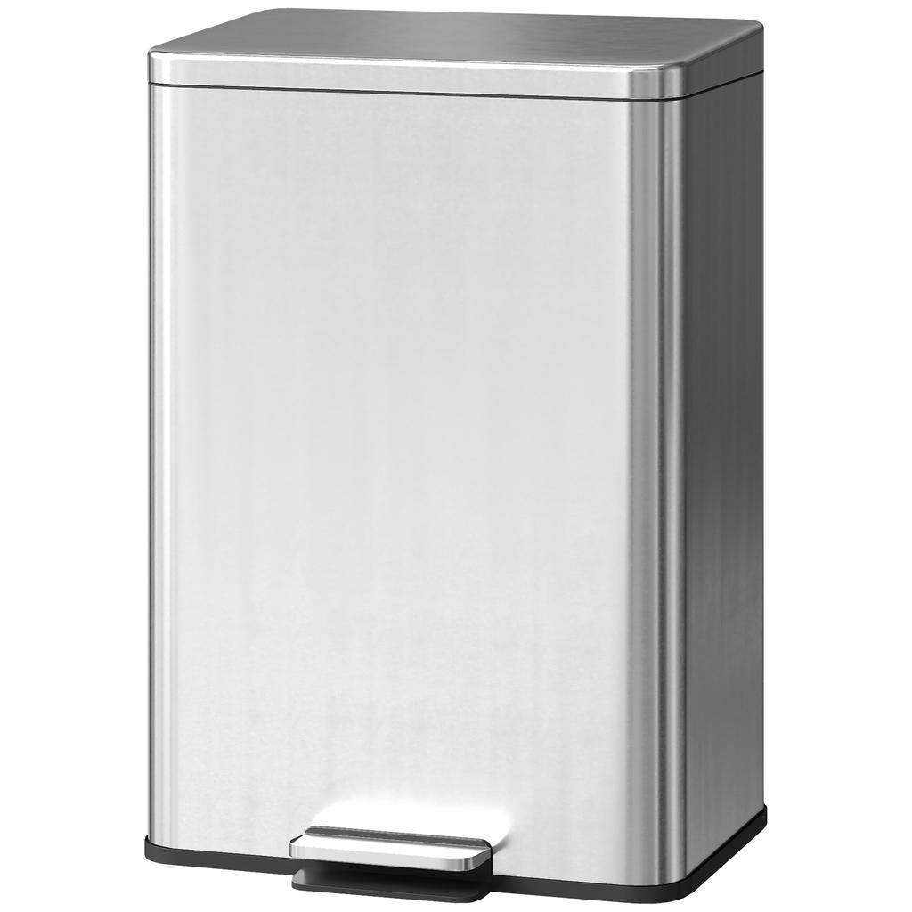 Kitchen Bin, 20 L Stainless Steel, Foot Pedal, Soft-Close Lid, Silver