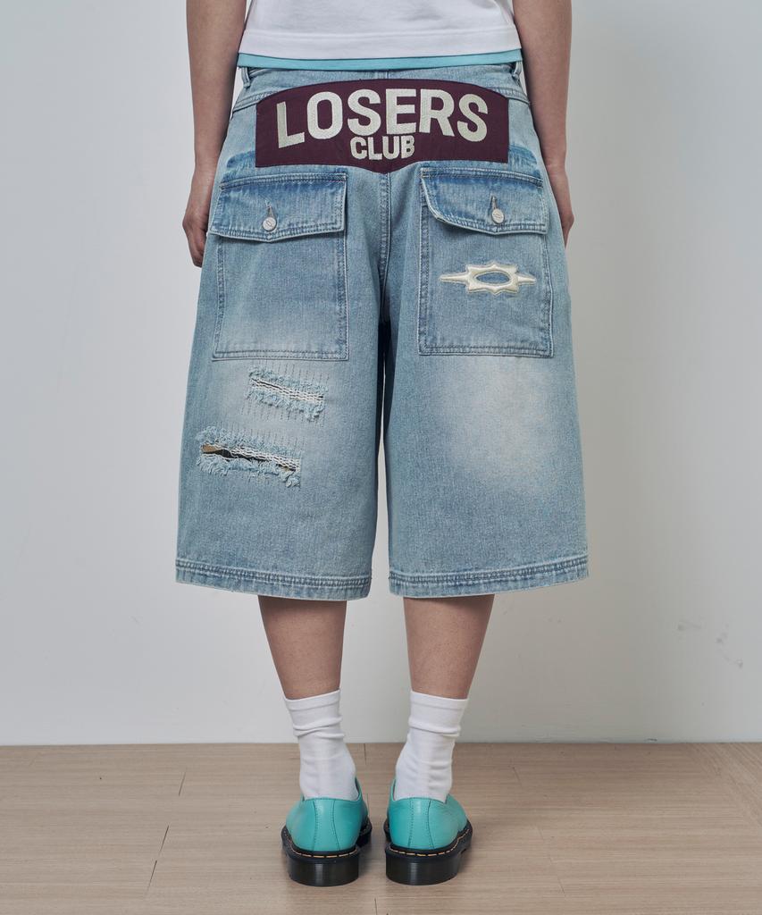 Lujeoseukeulleob Distressed Patch Bermuda Denim Pants Light Blue