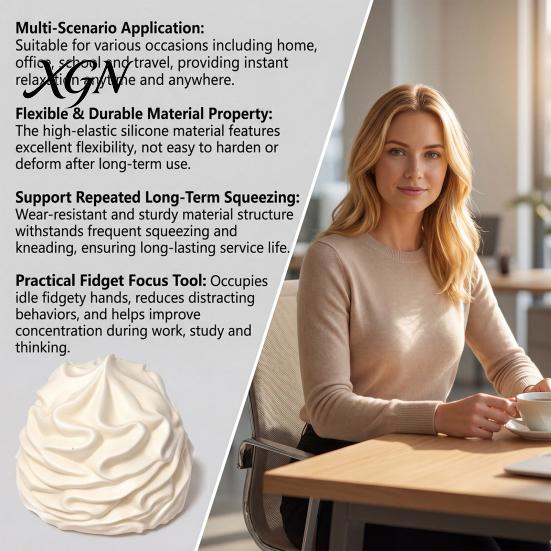 Stress Management Tool White Cream Squeeze Ball, Palm Kneading Toy, Soft Texture Decompression Hand Therapy Toy for Adults Kids, TPR Fidget
