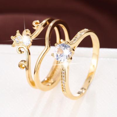 Fashionable Two-Piece Hollow Zirconia Crown Ring - Versatile Festival Gift for Women