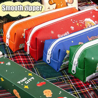 Estuche para lápices navideño kawaii, bolsa de almacenamiento de lápices de gran capacidad con dibujos animados, útiles escolares, lindos regalos de Navidad