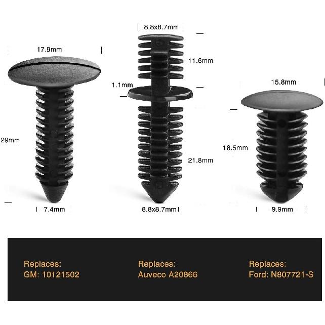 146PCS Nylon Bumper Shield Retainer & Double End Xmas Tree Retainers Clips