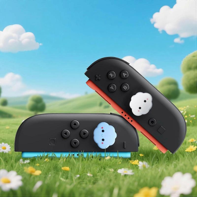 Thumb Grips Compatible with Nintendo Switch/OLED/Lite 4pcs Blue/White Cloud Design Silicone Joystick Caps, Cute and Comfortable Controller Stick Cove