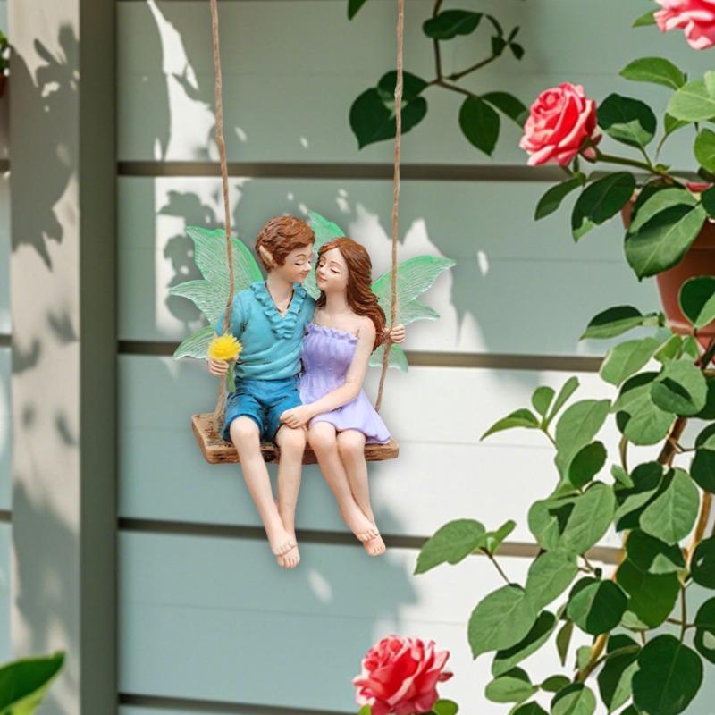 Luminous Couple Swing, Flower Fairy Pendant, Courtyard Garden Hanging Fairy Statue, Tree Decoration