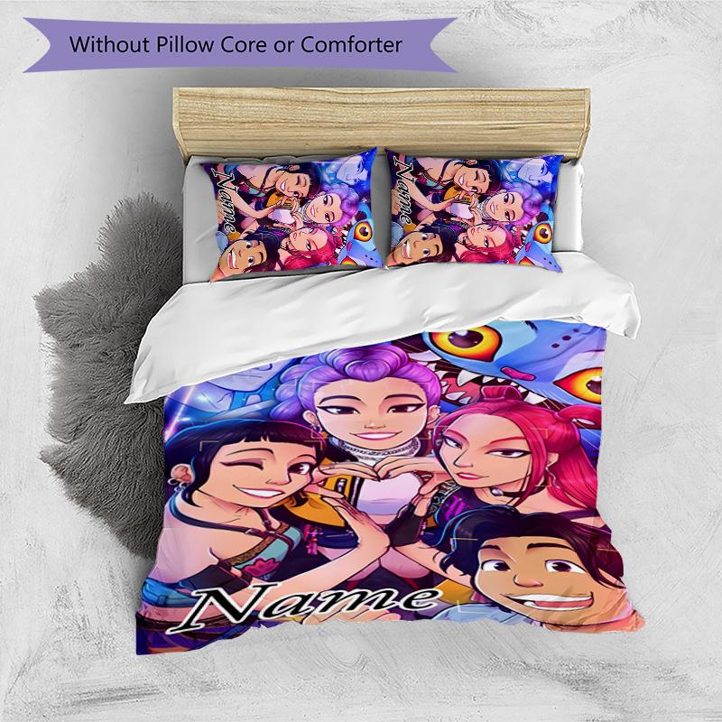 3pcs KPop Demon Hunters24 Cover Set - Personalized Name, HD Printed Bedding with 1 Cover and 2 Pillowcases - Perfect for Home Decor, Easy Care