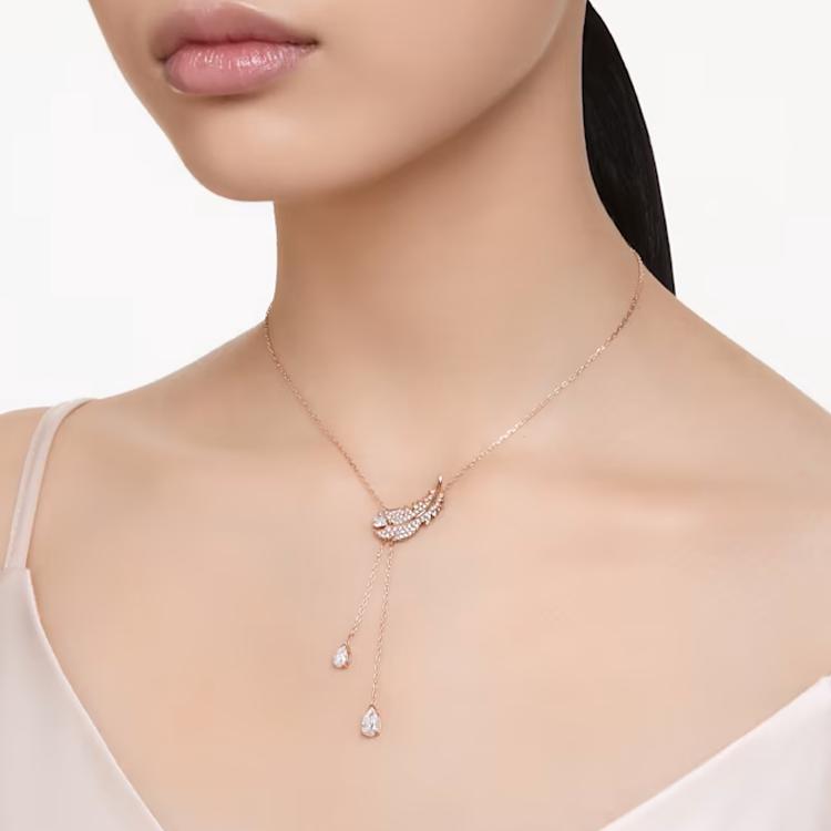 Swarovski Feather Pattern Cubic Zirconia Necklace Women Necklace Rose-Gold 5663485