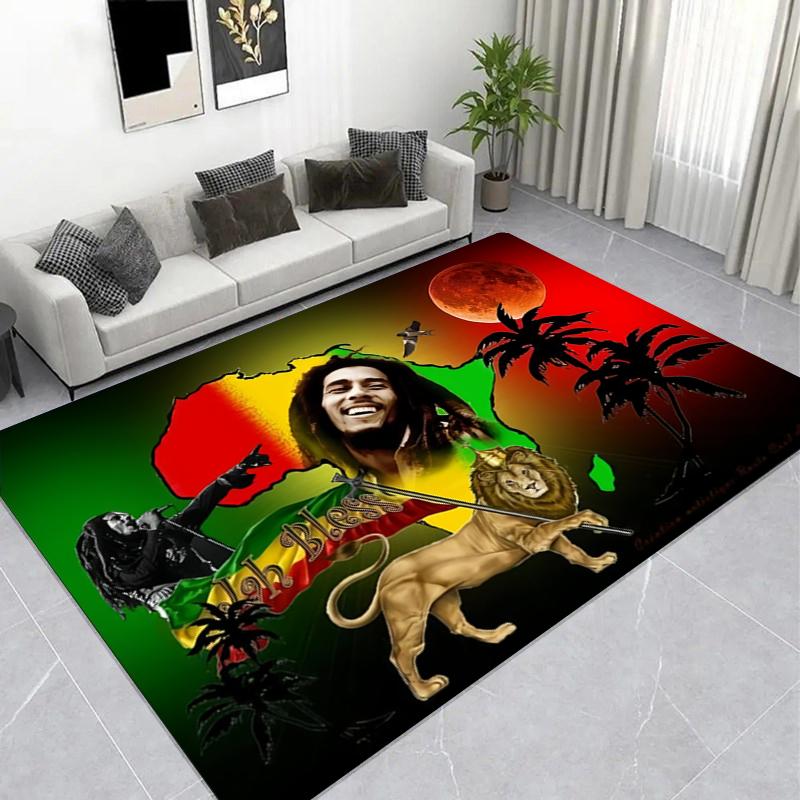 Reggae Musician Live Concert Print Area Rug, Non-Slip Music Themed Floor Mat