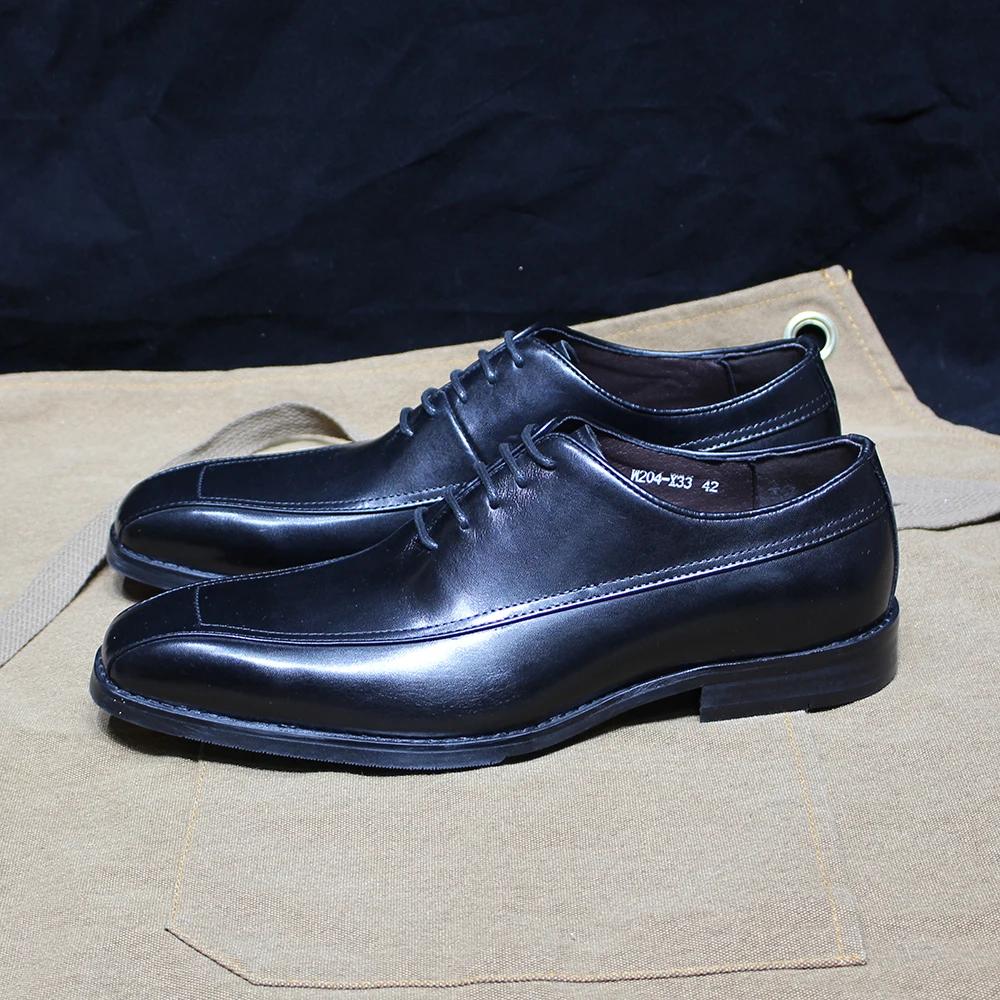 Italian Mens Genuine Leather Oxfords Classic Plain Toe Lace-Up Dress Shoes Handmade for Office Wedding Party Formal Occasions