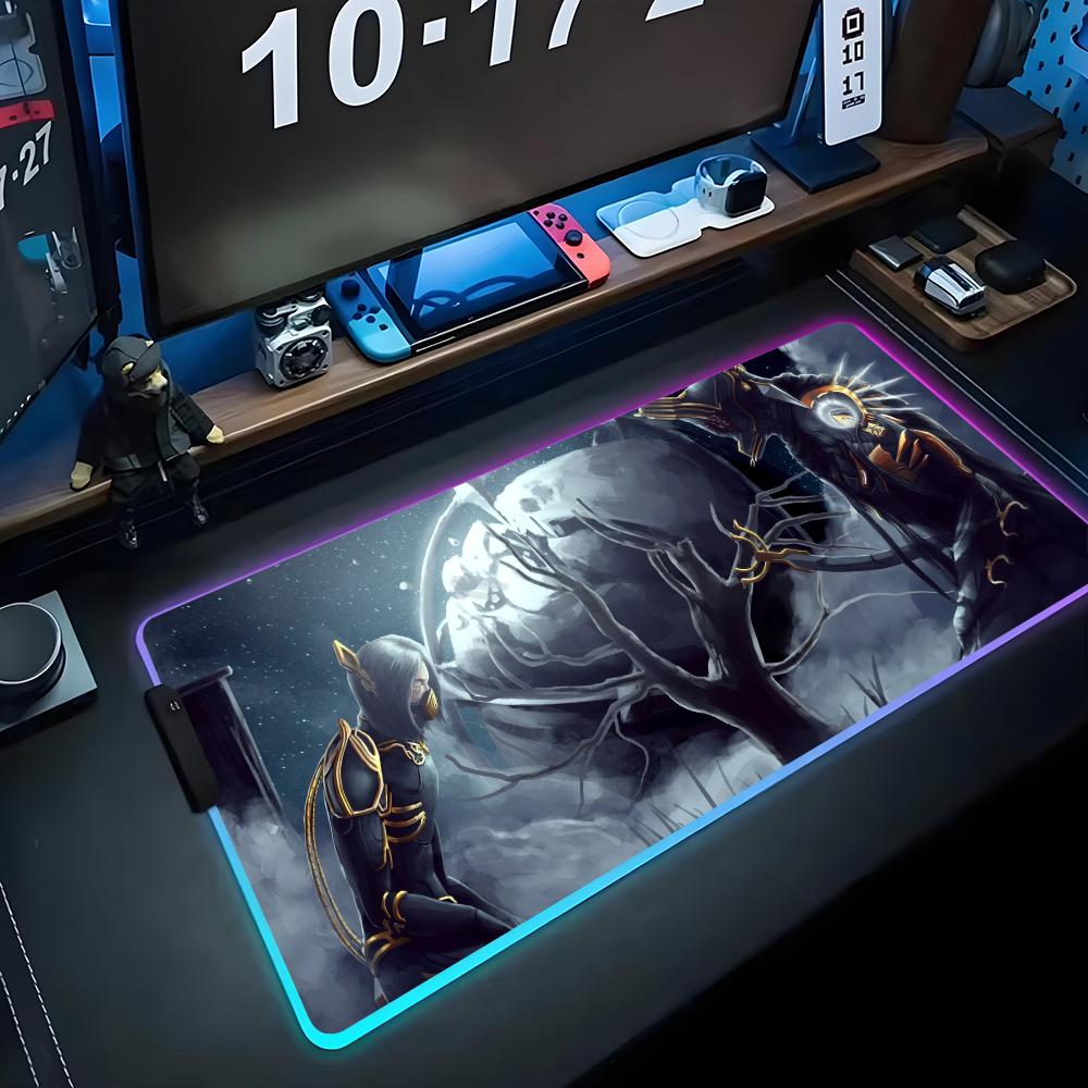 Spiel Warframe Mauspads RGB Gaming-Mauspad Großes LED-Pad PC-Schreibtischmatte Leuchtendes Mauspads Große Tastaturmatten Tischteppich Mit