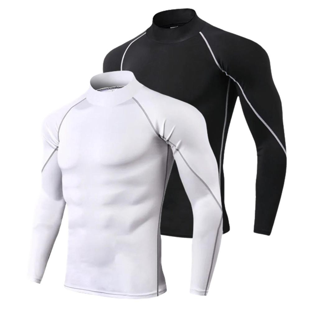 Men's High-necked Sports Long Sleeves T-shirts Skinny Fitness Clothes Yoga Training Running Quick-drying Cycling Tights Top