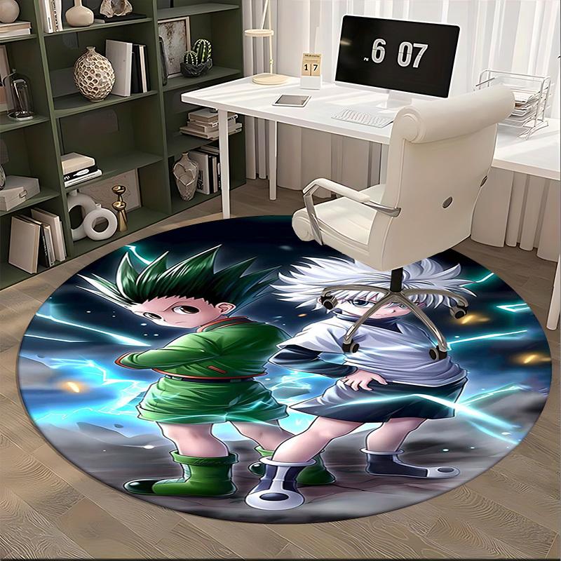 1 stuks Hunter x Hunter Killua & Gon Ronde Vloerkleed - Anime Cartoon Ontwerp Stoelmat, Antislip Tapijt voor Kantoor, Huisdecoratie, Woonkamer