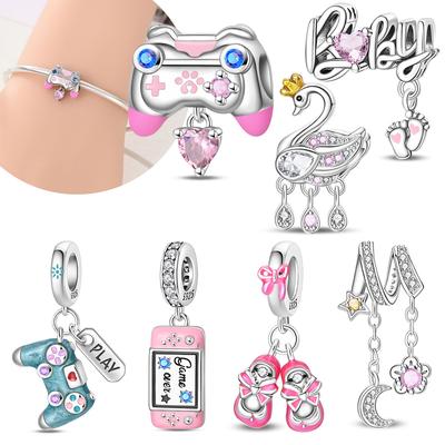 Chaussures Rose Cuivre Originales Console de Jeu Bleue Pendentif Cygne Perles pour Bébé Bracelet Ajustable Womencopper Cadeau Fête des Enfants Bijoux