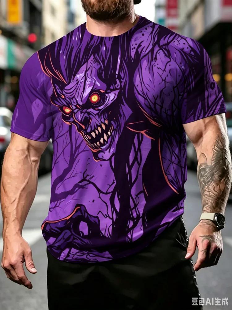 2026 Fashion New Demon Monster Graphic T Shirt for Men 3D Cartoon Printed Short Sleeve Tops Funny T-shirt Men's Streetwear