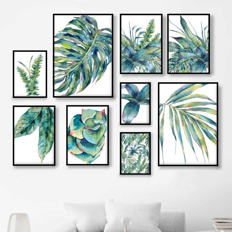 Tropische Palmblatt Blätter Poster Aquarell Botanisch Farn Monstera Druck Leinwand Malerei Wandkunst Bild für Zimmer Heimdekor