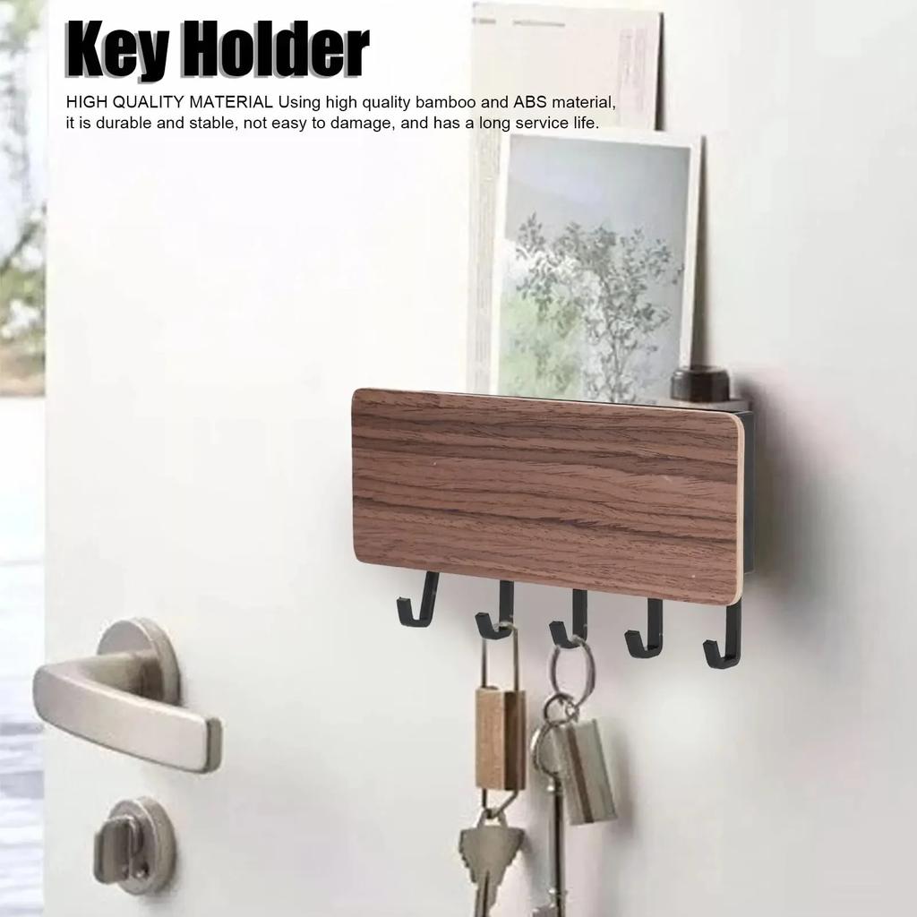 Entrance Hall Wall-mounted Key Rack Without Punching Hook Multi-functional Wooden Debris Storage Rack Behind The Door