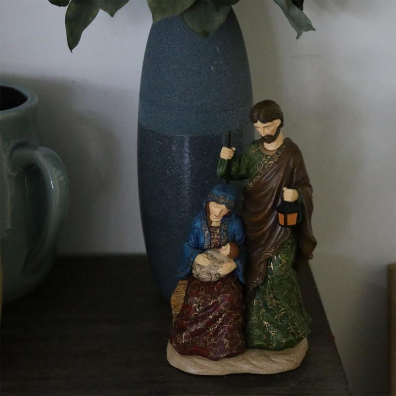 Vintage Holy Family Christmas Figurine Resins Nativity Scene Sculpture Holiday Tabletop Religious Decors Ornament Gift