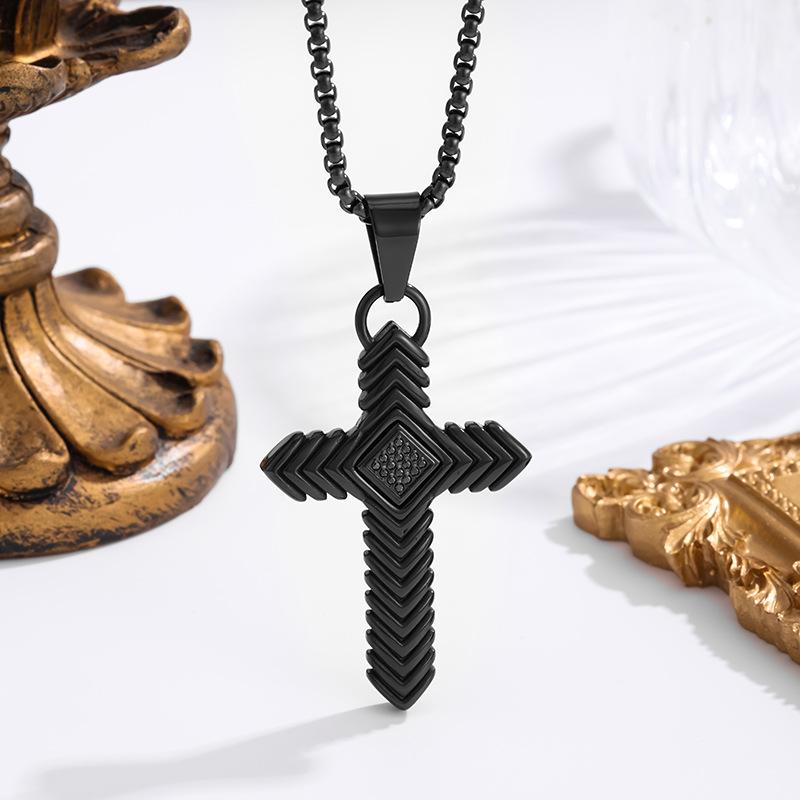 2026 Premium Men's Cross Necklace, Pendant Geometric Texture Diamond Trendy Personality Accessories