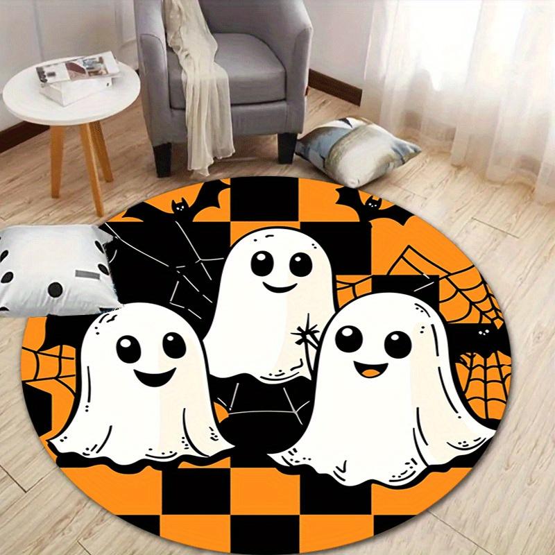 

1pc Soft, Absorbent & Non-Slip Happy Ghost Round Rug, Perfect for Entryway, Living Room, Bedroom Decor, Machine Washable Flannel Memory Foam 80cm by 80cm