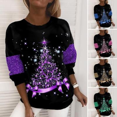 Kerst Dames Sweatshirt Designer Ronde Hals Lange Mouw Losse Casual Kerstboom Ontwerp Interessante Grafische Print Top