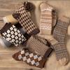 6 Pairs Harajuku College Style Women Student Crew Socks Vintage Geometric Print Casual Fashion Medium Stockings Gifts
