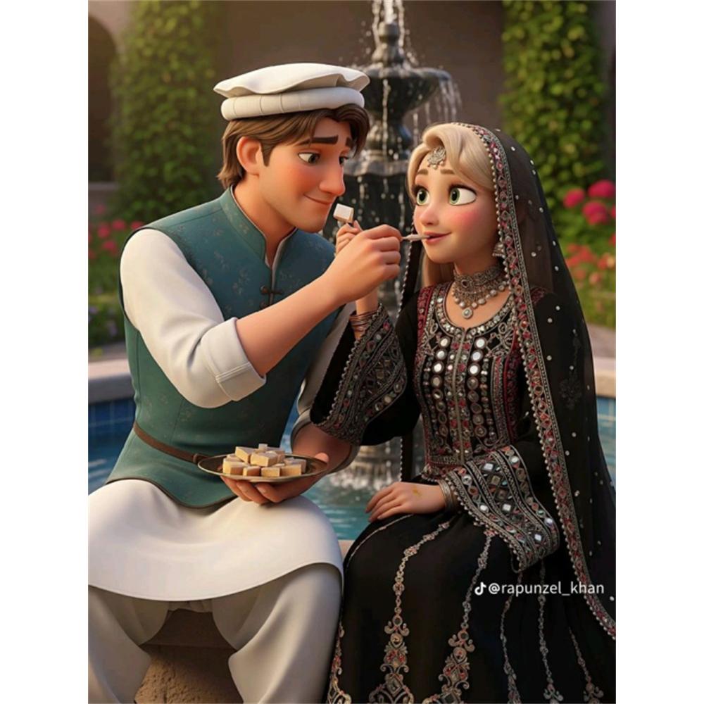 

Disney Diamond Painting Rapunzel and Flynn Illustration From Tangled, 5D DIY Full Round Diamond Mosaic Cartoon Embroidery Artwork for Home Decor Round 20x30cm
